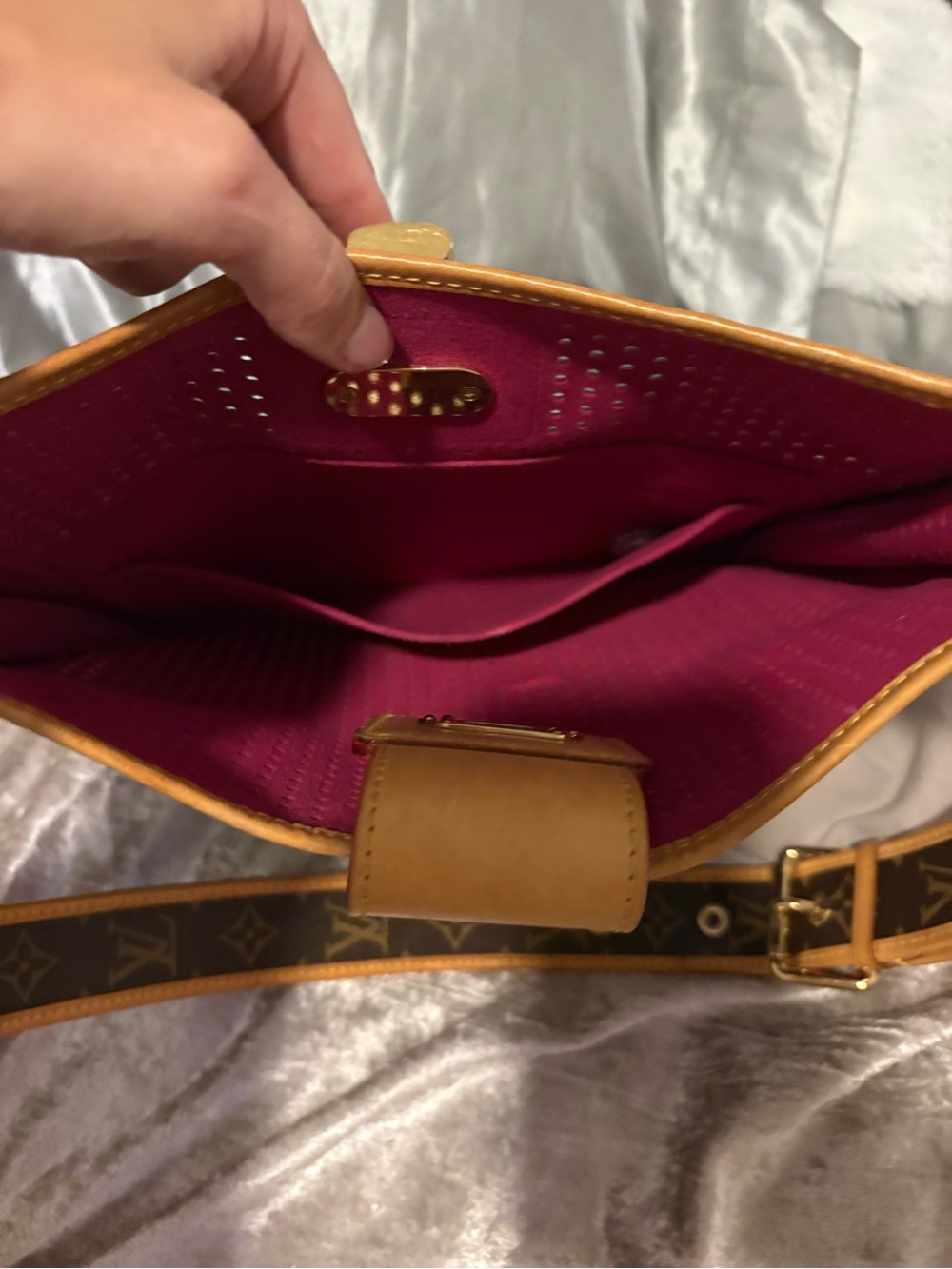Louis Vuitton Brown Monogram Perforated Hobo with Pink Underlay - Picture 3 of 5